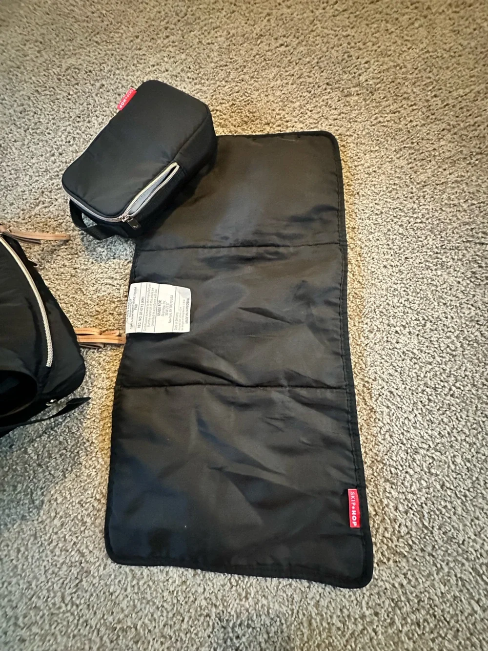 Skip Hop Black Quilted Diaper Backpack with Gold Accents